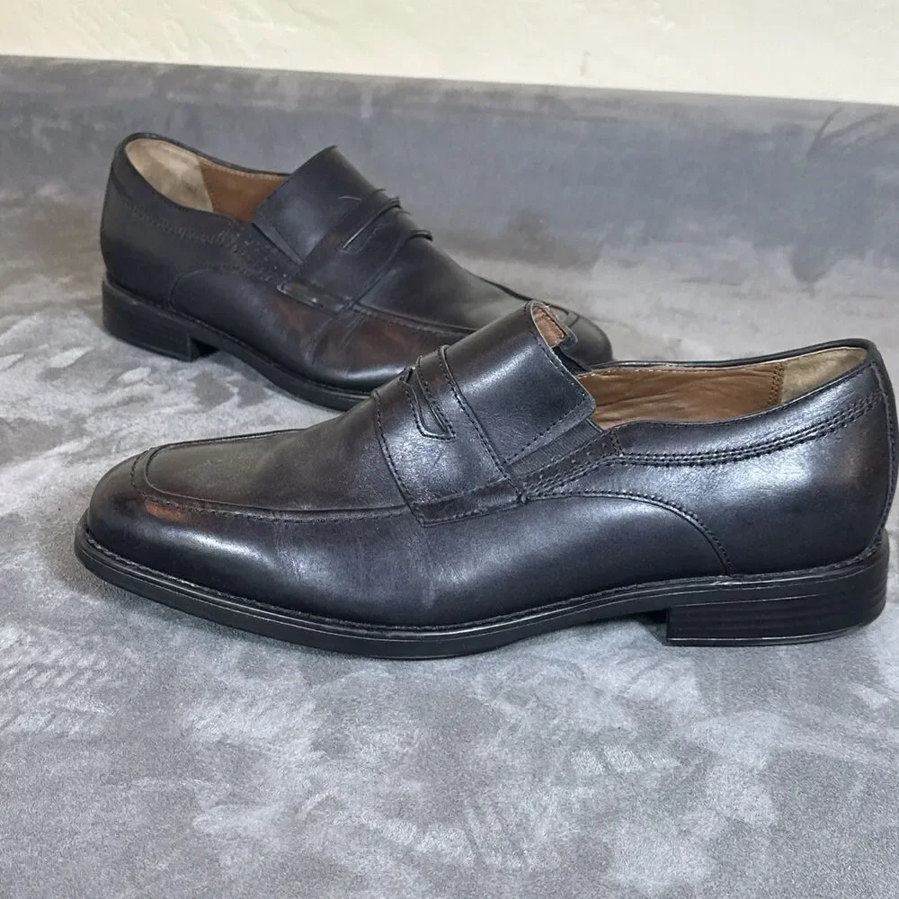 Johnston & Murphy Sheepskin Lined Penny Loafers 10.5 M Black Dual Width Shoes